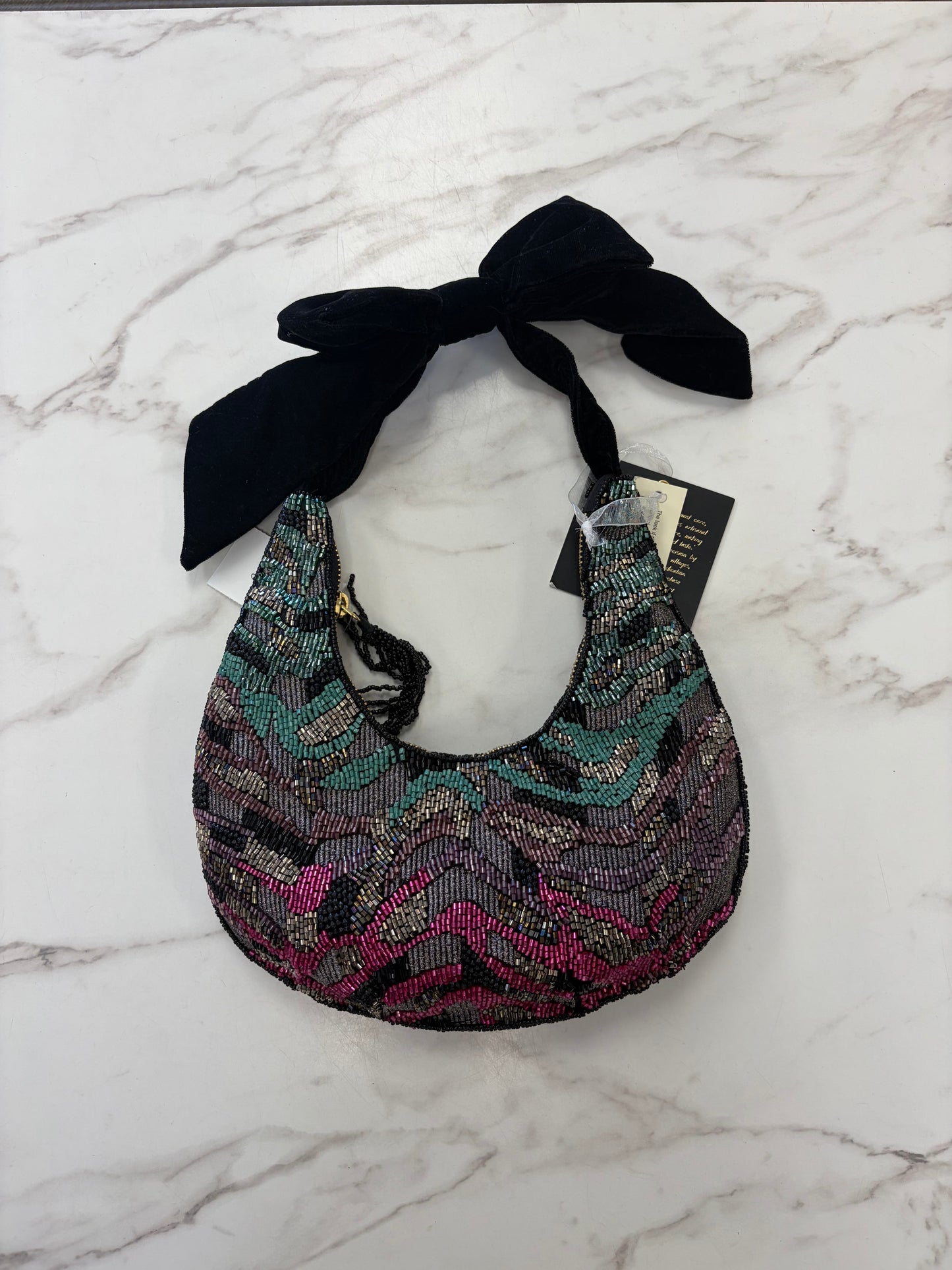 From India To You Black Bow Beaded Bag