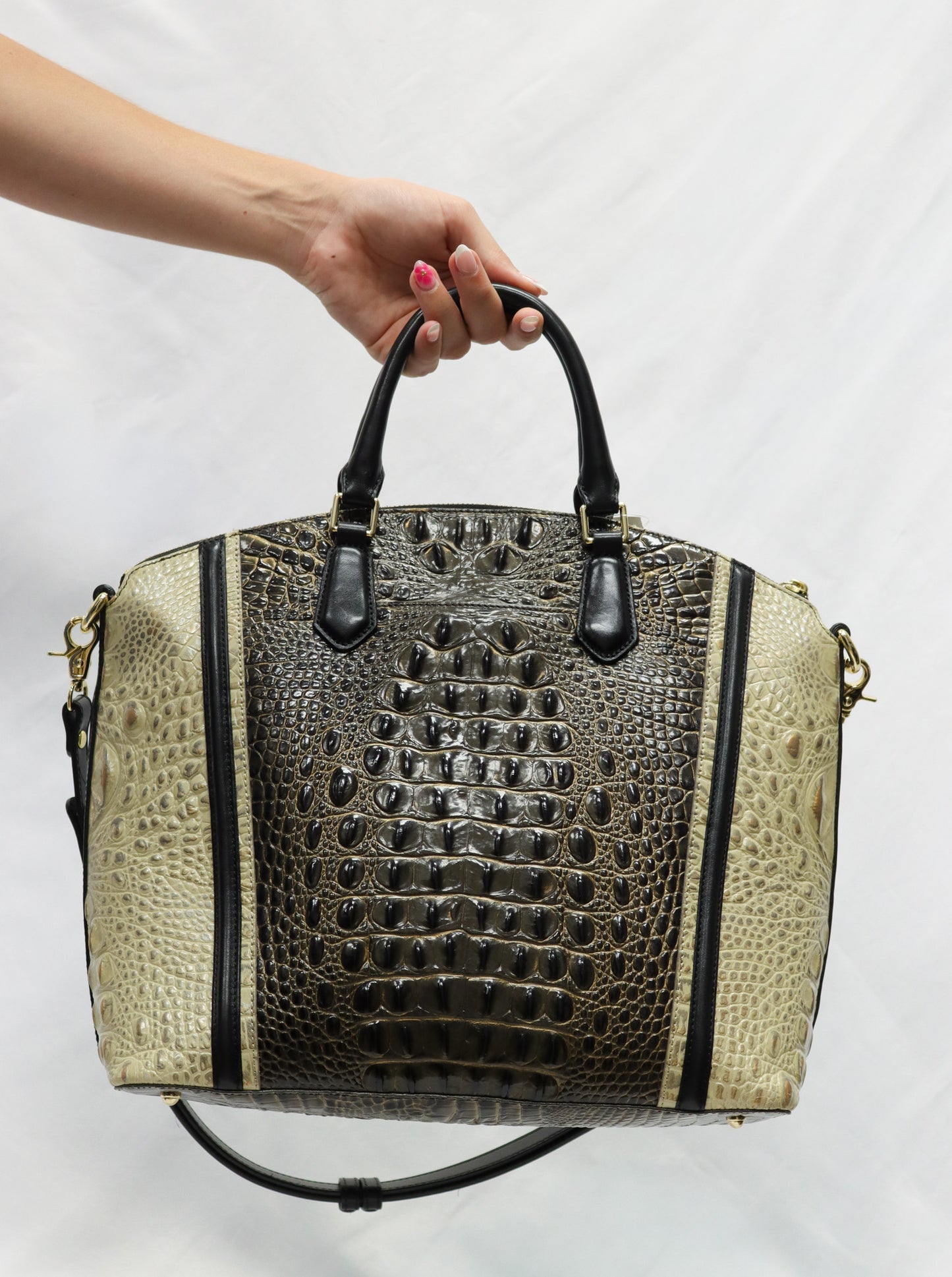 Brahmin Creme/Black Duxbury Satchel