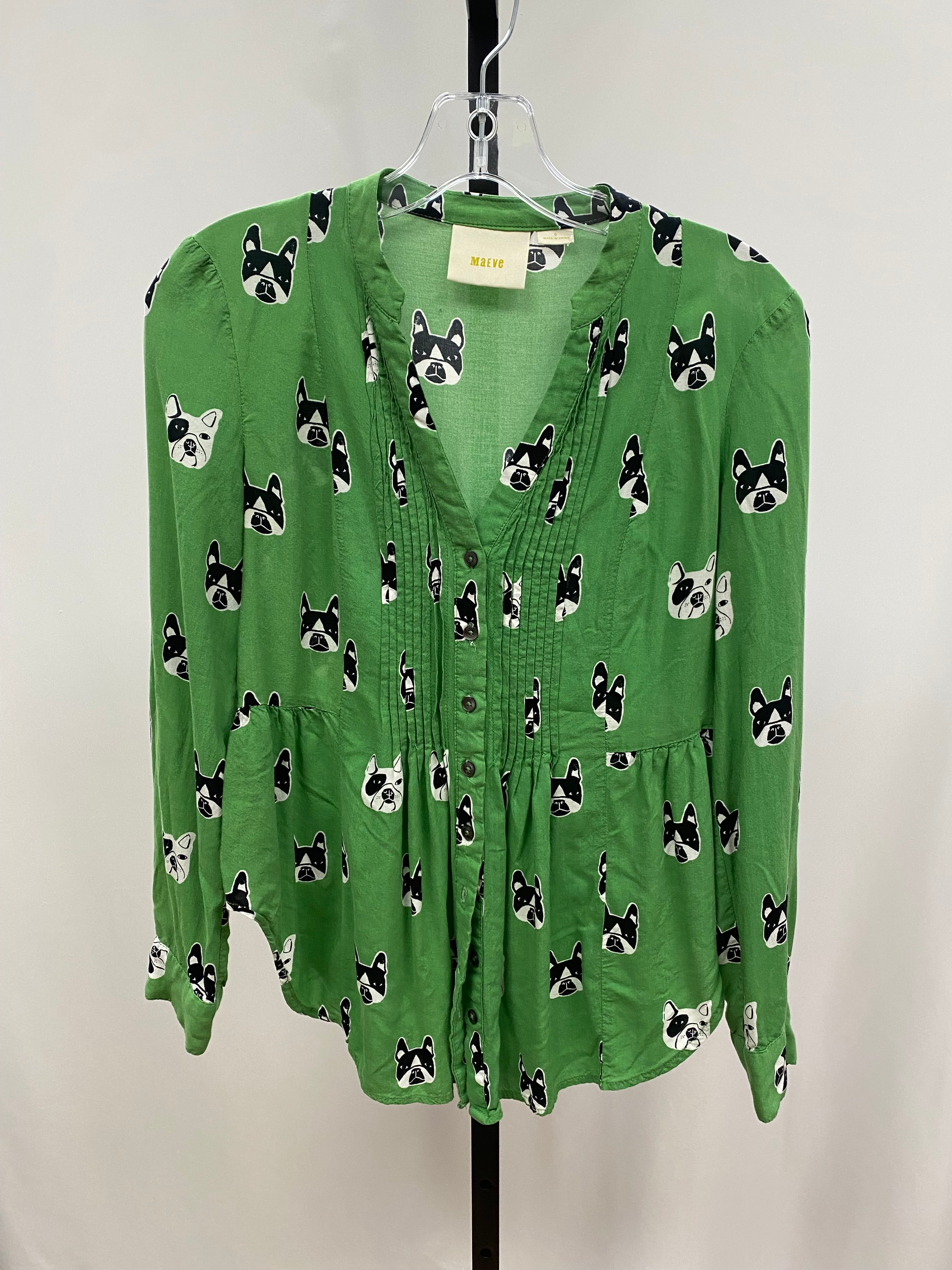 Maeve by Anthropologie green dog top size 0