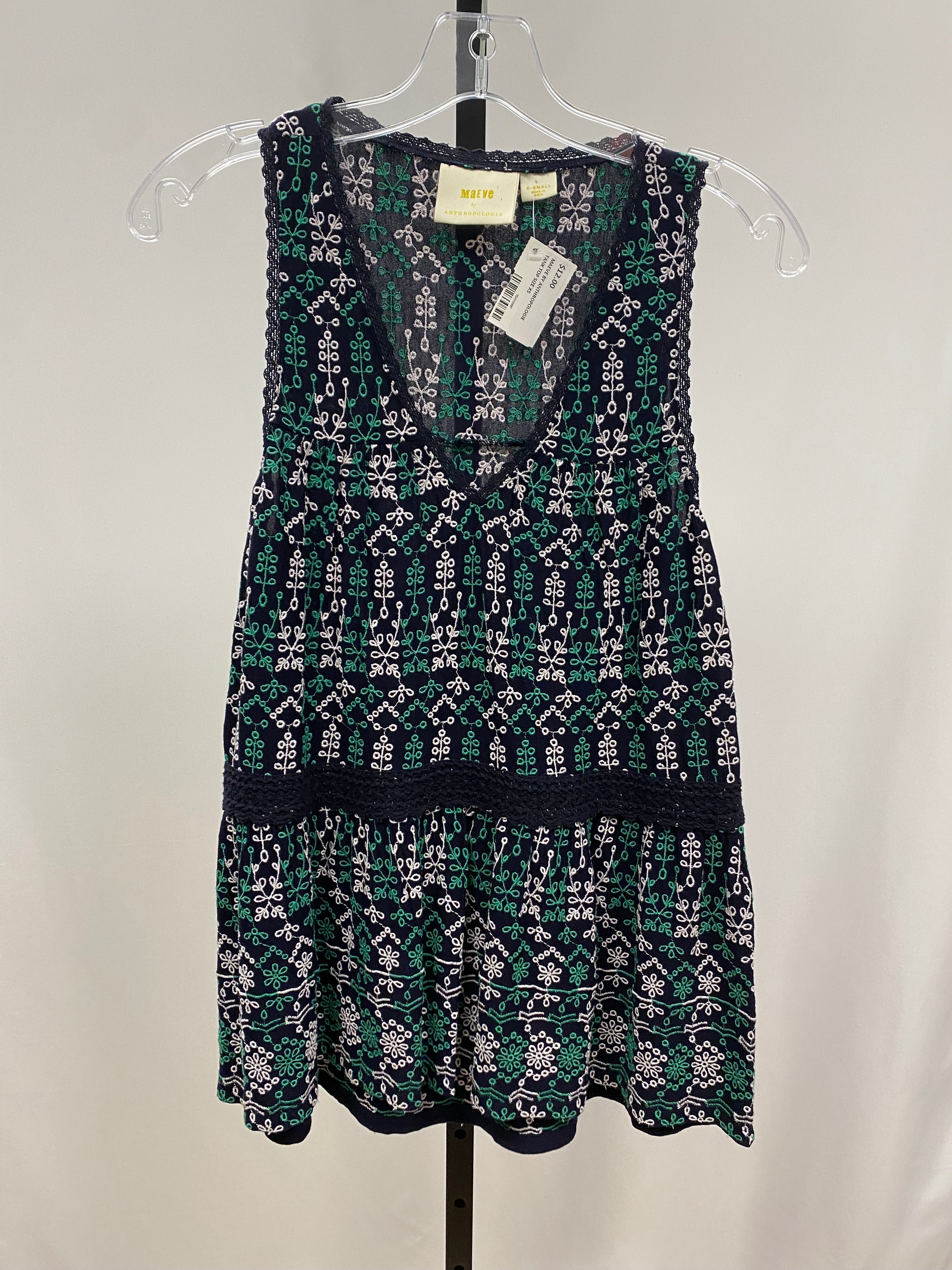 Maeve by Anthropologie navy pattern tank top size XS