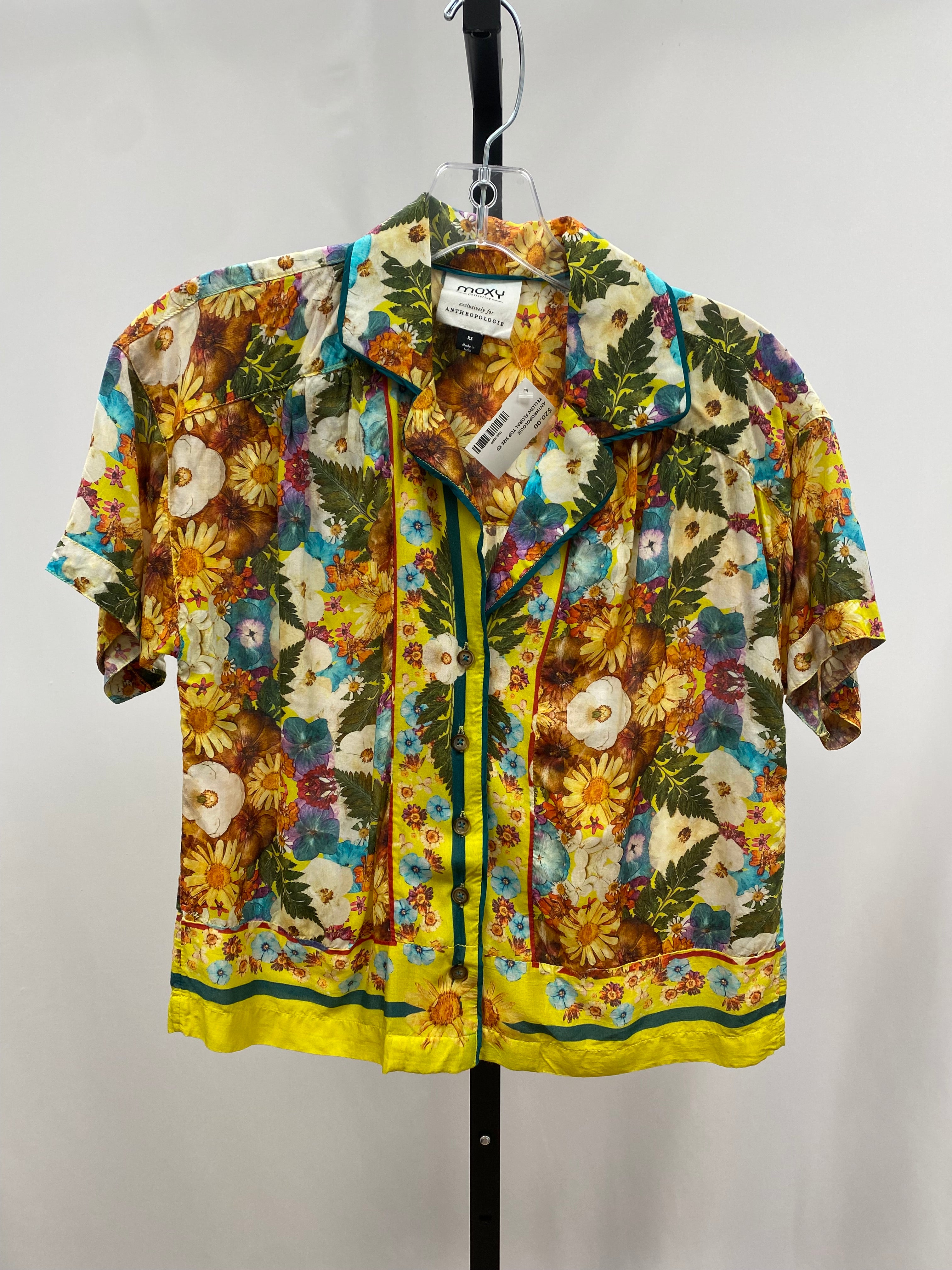 Anthropologie yellow floral top size XS