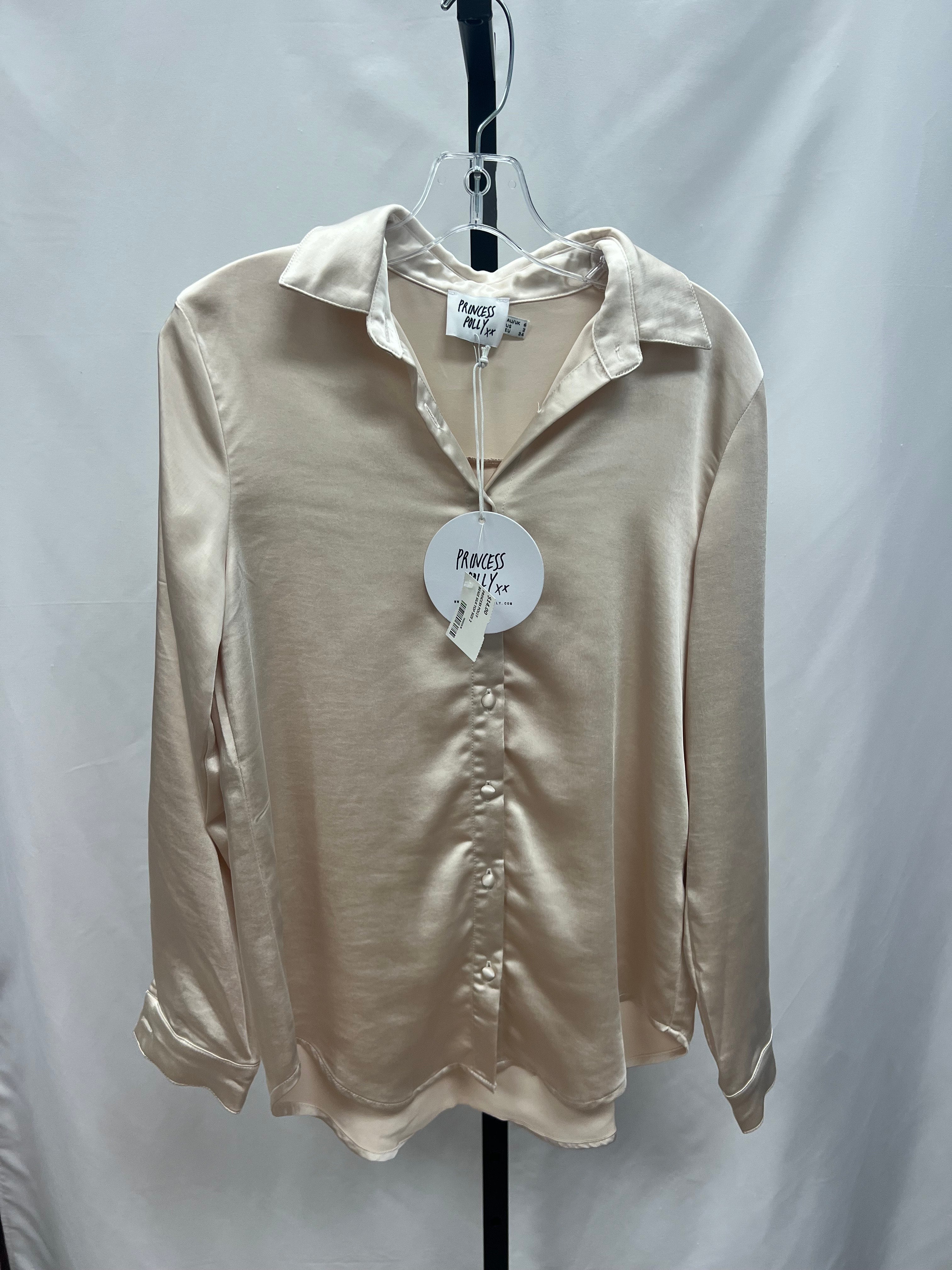 Princess Polly beige silk top size 2