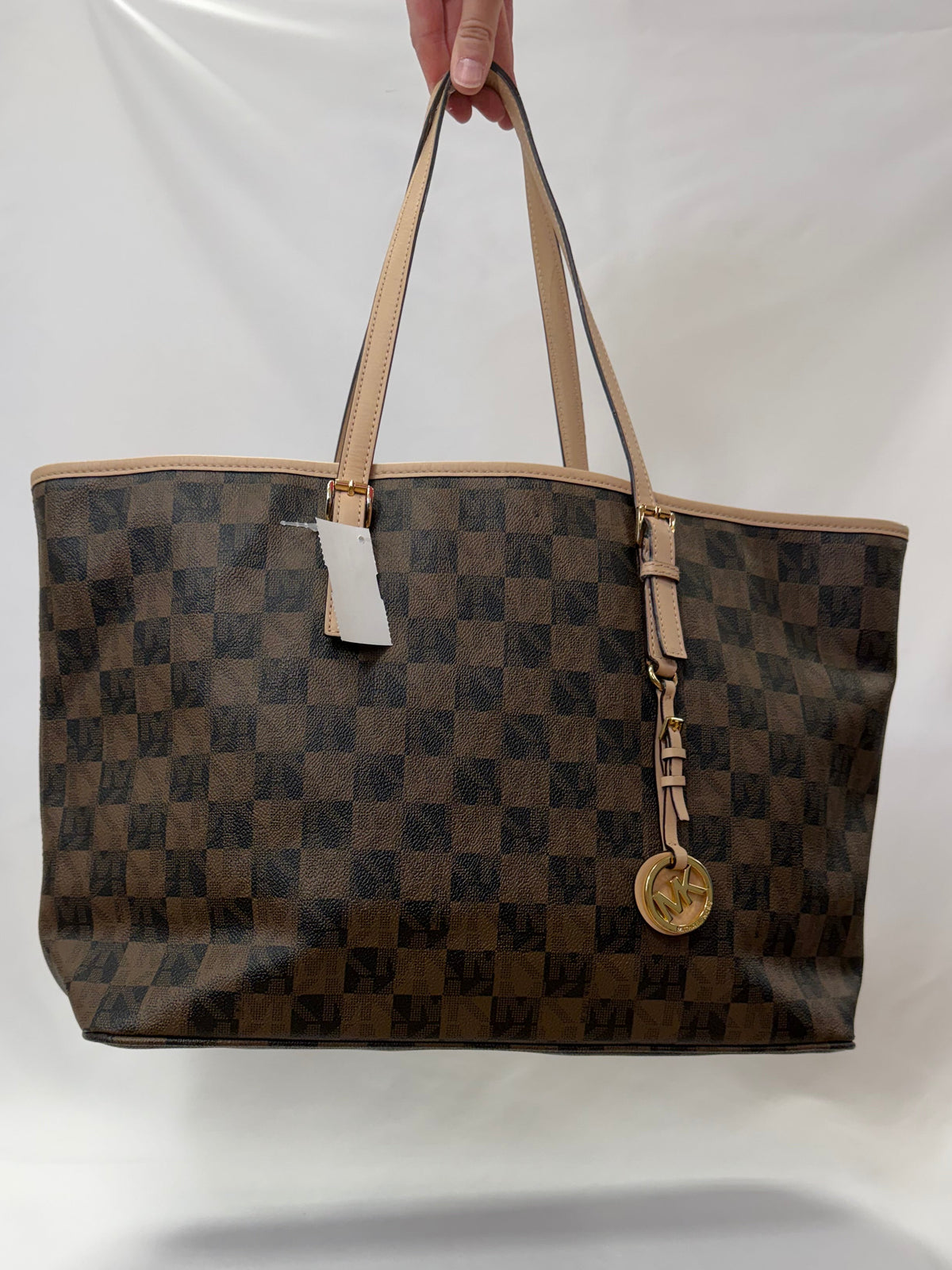 Michael Kors Brown Checkered Tote Bag-Gently Used