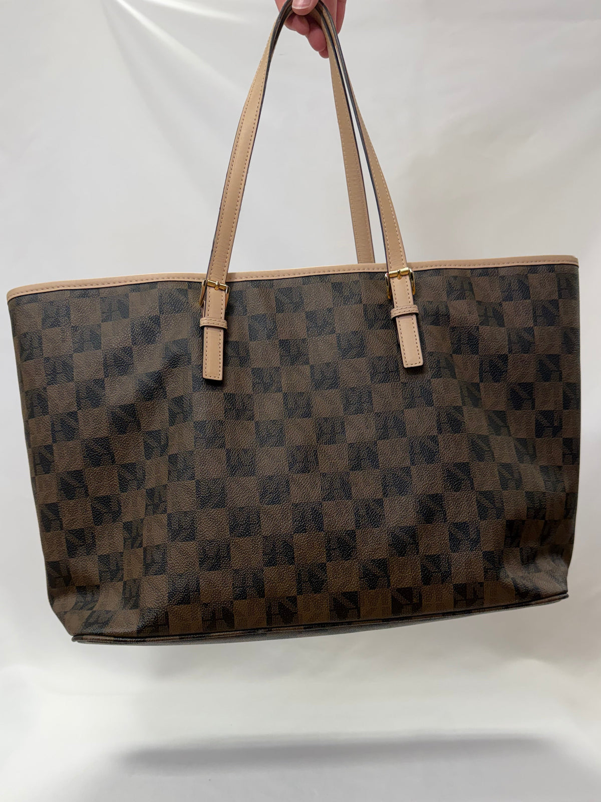 Michael Kors Brown Checkered Tote Bag-Gently Used
