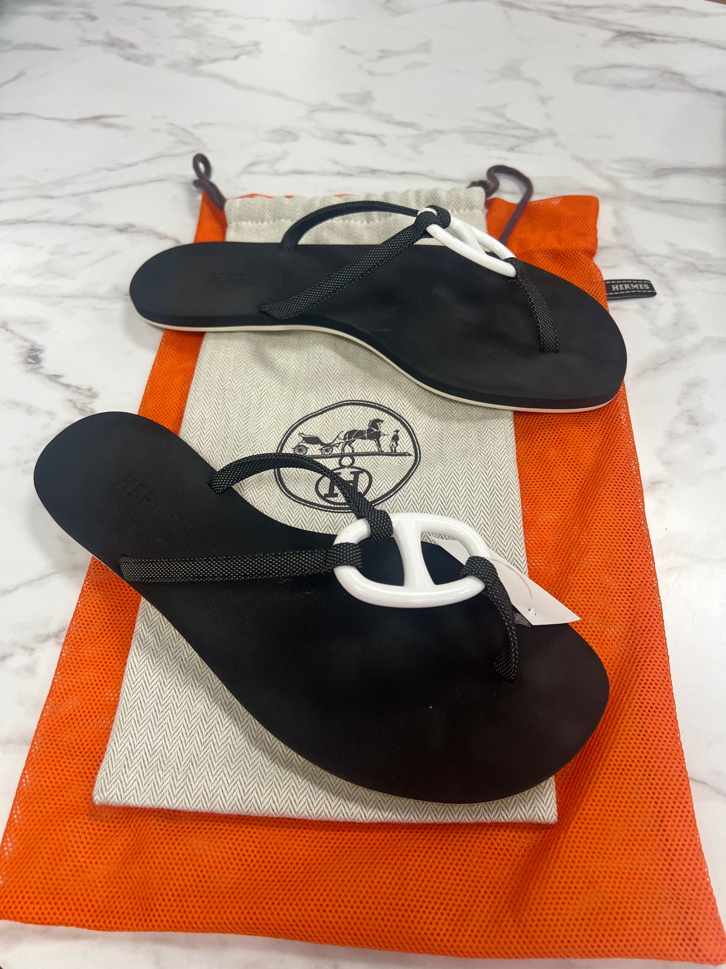 Hermes Black Island Sandals Size 8