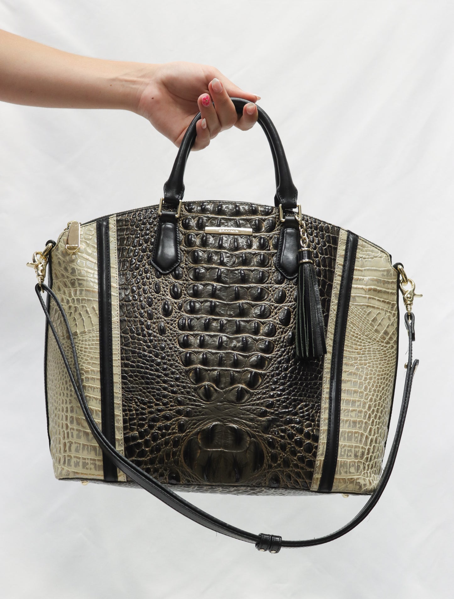 Brahmin Creme/Black Duxbury Satchel