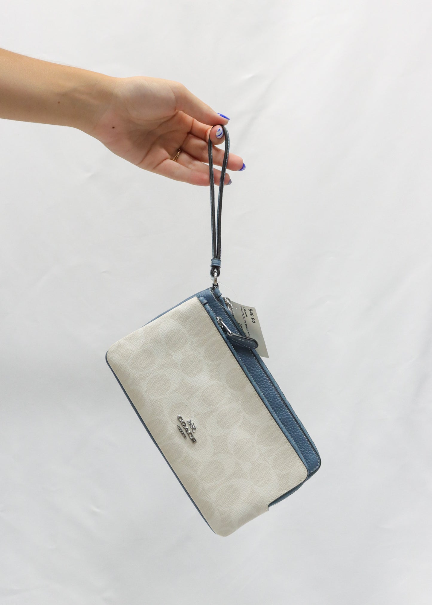 Coach White/Blue Dual Pouch Wristlet