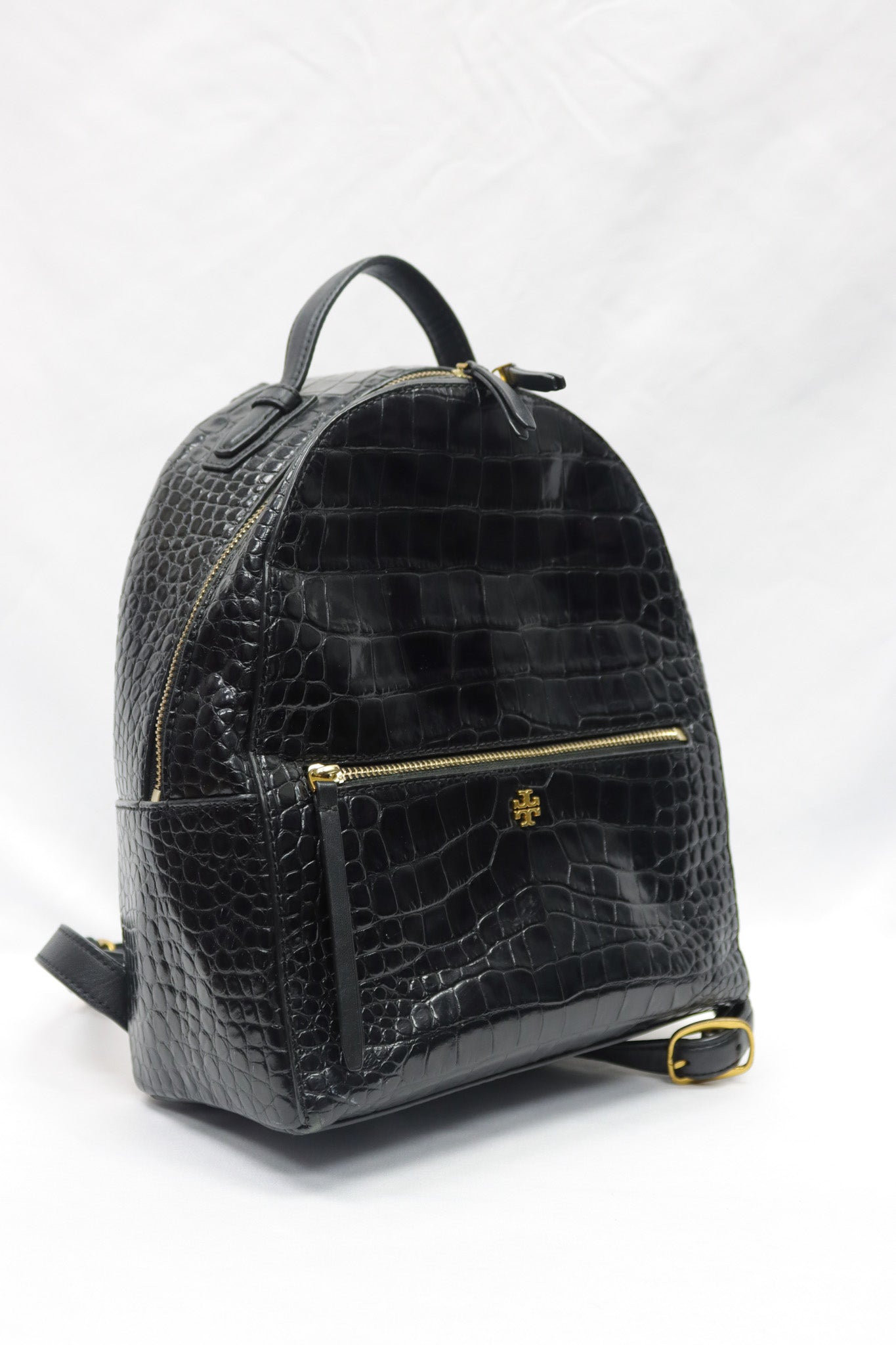 Tory Burch Croc Embossed Leather Backpack