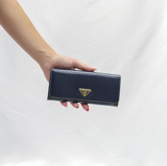 Prada Wallet Navy Continetal Wallet