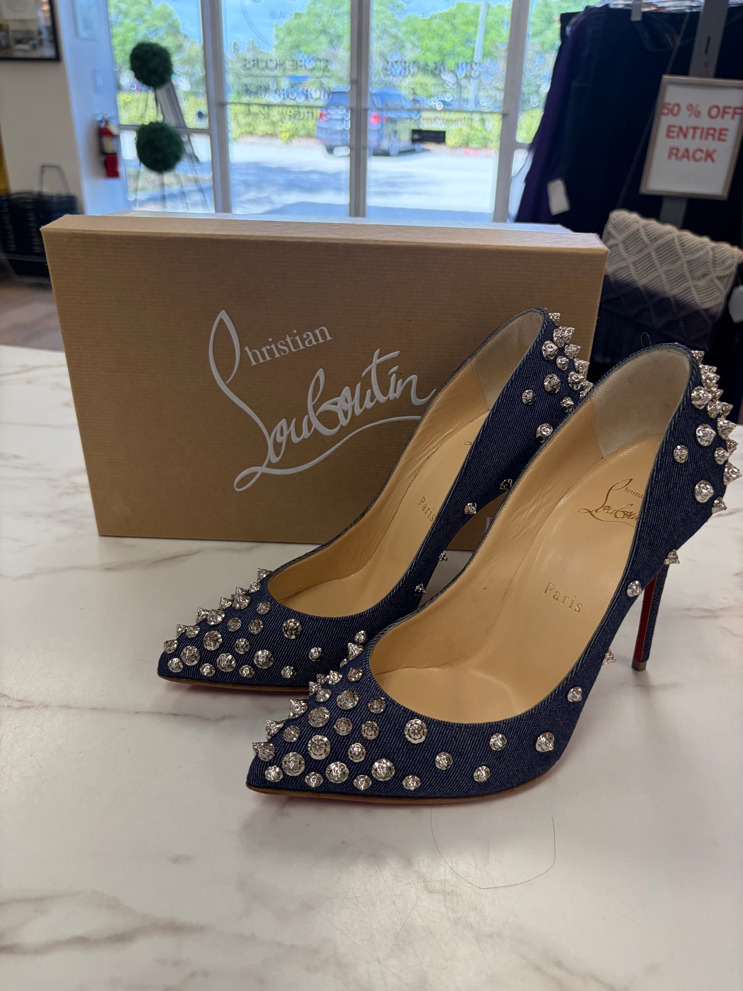 Christian Louboutin AIMANTACLOU 100 DENIM SZ 38 #8