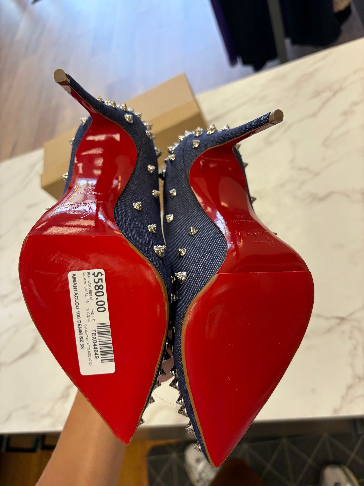 Christian Louboutin AIMANTACLOU 100 DENIM SZ 38 #8