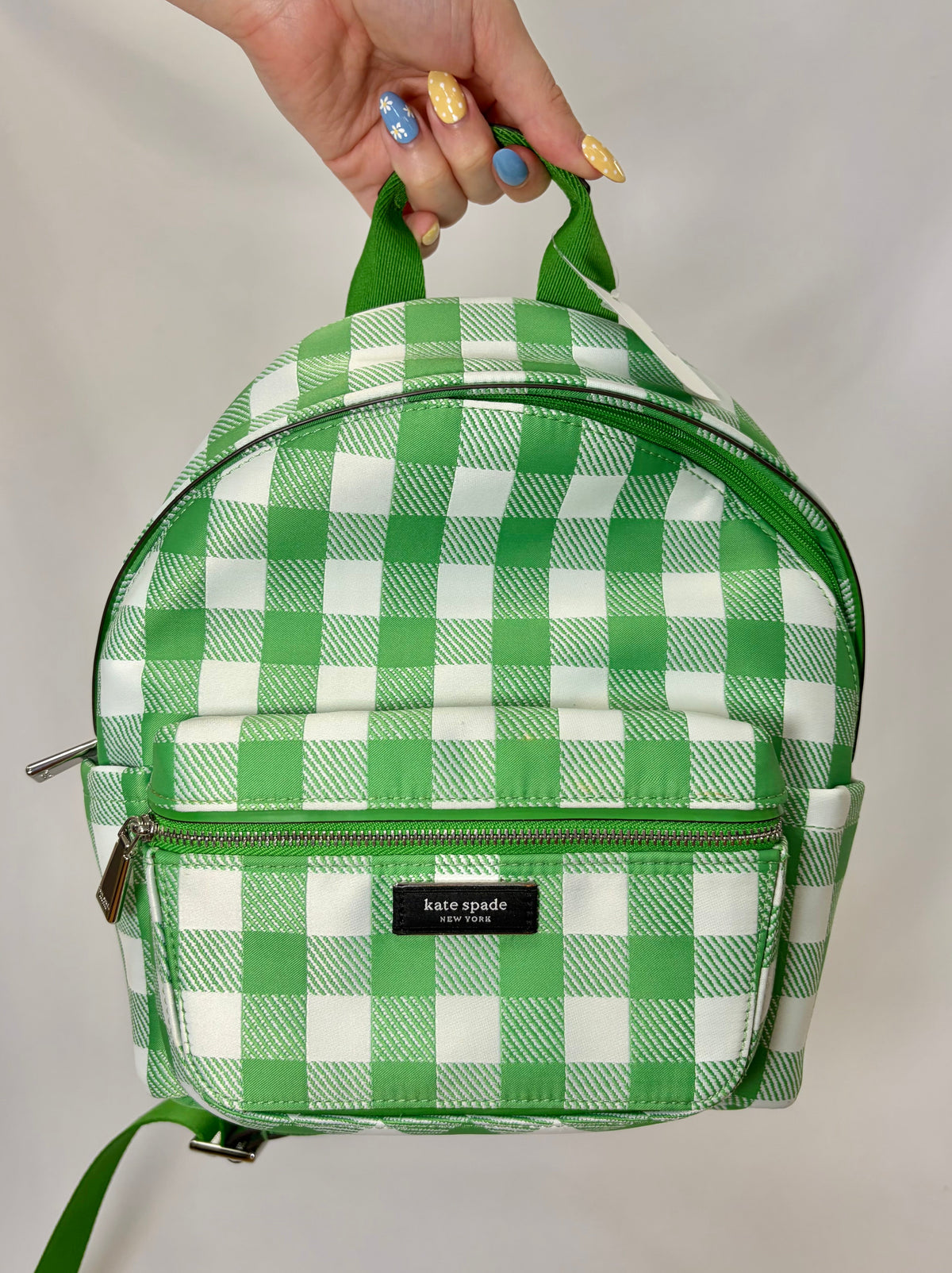 Kate Spade Green Checkered Backpack-Gently Used